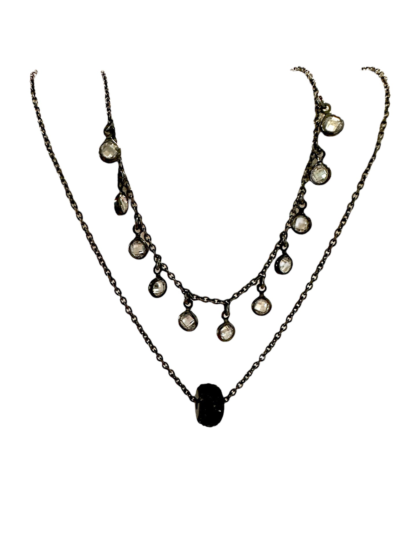 Dainty Rhodium Plated 925 Sterling Silver Choker Necklace with CZ Diamond Bezel Pendants