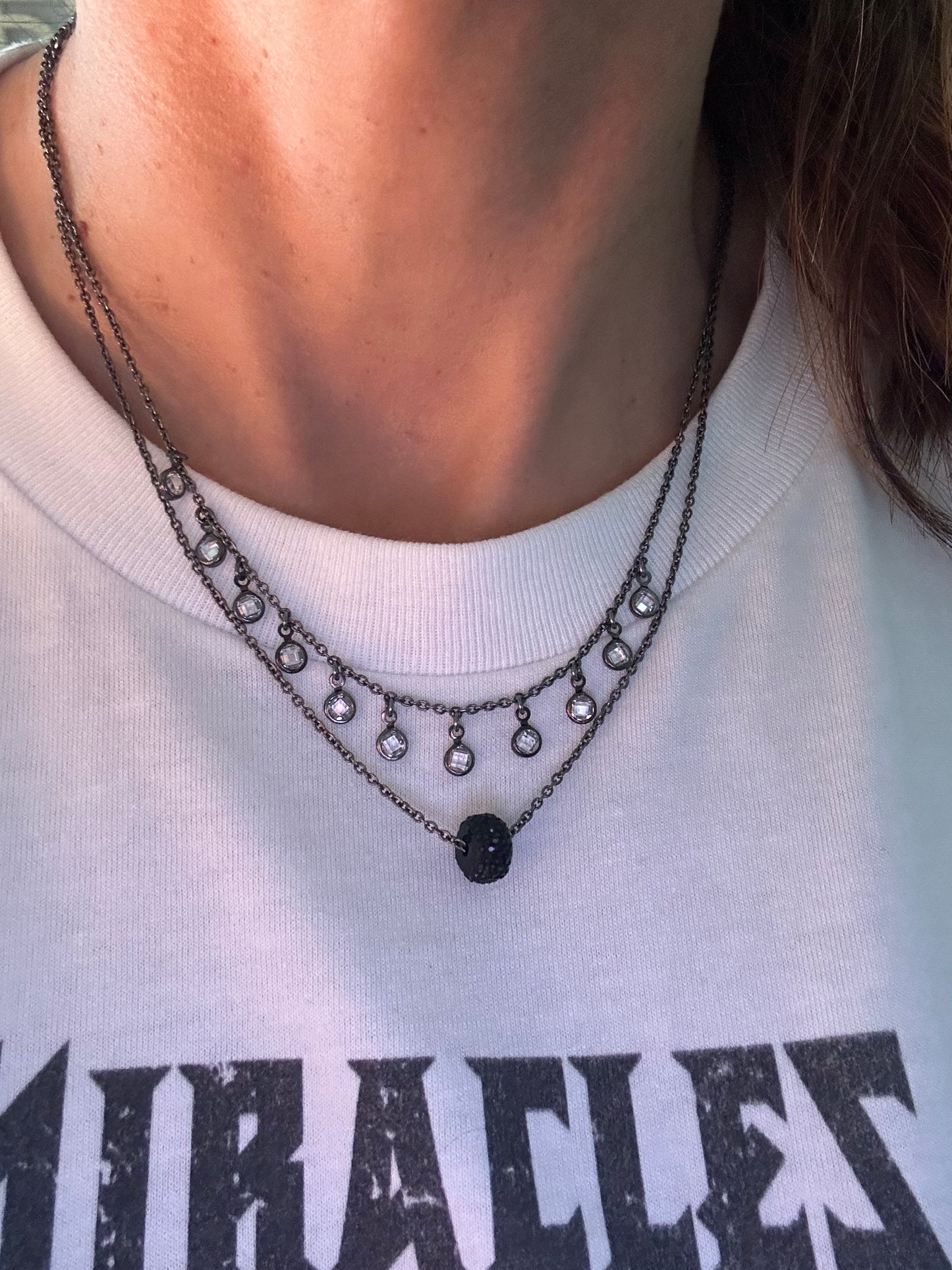 Dainty Rhodium Plated 925 Sterling Silver Choker Necklace with CZ Diamond Bezel Pendants