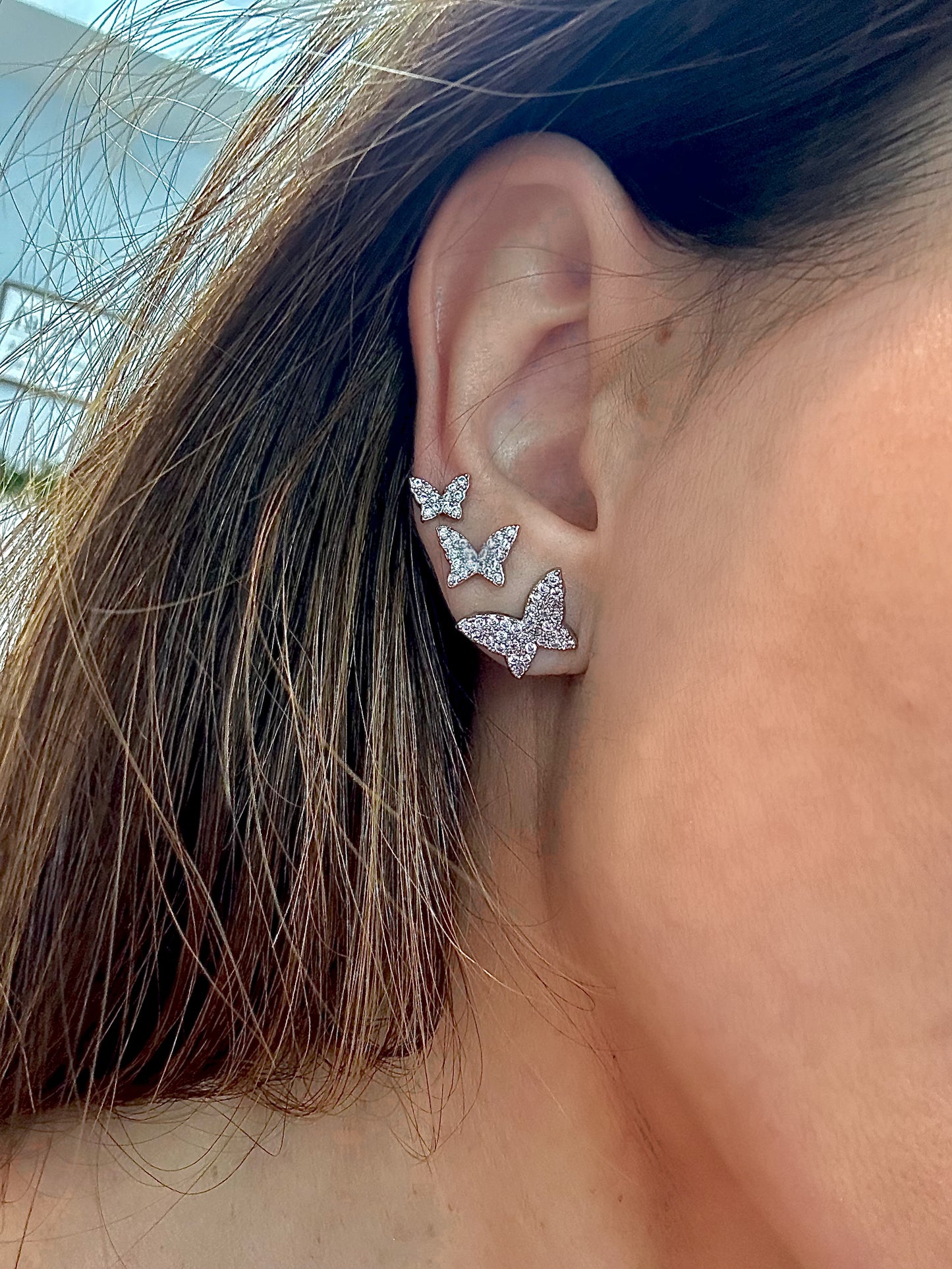 Triple Pavé Butterfly Earrings