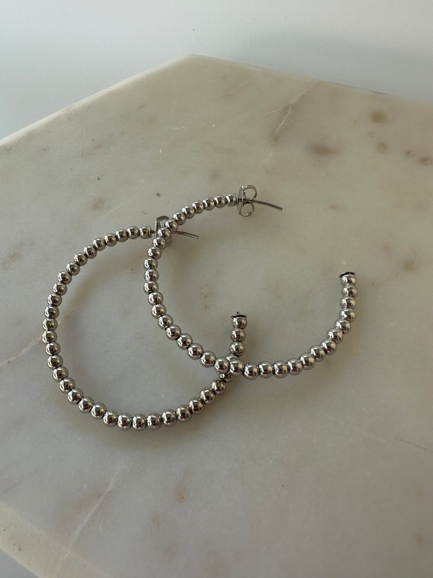 30mm Shimmer Beaded Hoop Earrings in Sterling Silver
